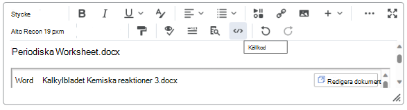 Bädda in en OneDrive-fil i Brightspace Editor med knappen Infoga saker.