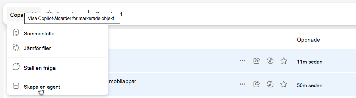 Skärmbild som visar hur du kommer åt och skapar en agent i OneDrive.