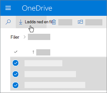 Skärmbild av hur du markerar OneDrive-filer och laddar ned dem.