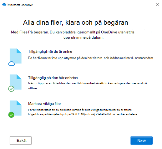 Skärmen Filer på begäran i guiden Välkommen till OneDrive