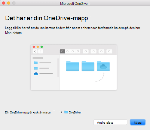 Skärmbild av sidan Det här är din OneDrive-mapp i guiden Välkommen till OneDrive på en Mac