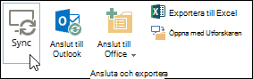 Alternativet Synkronisera på fliken Bibliotek i menyfliksområdet