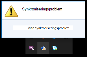 Inledande dialogruta för synkroniseringsproblem när du klickar på molnikonen