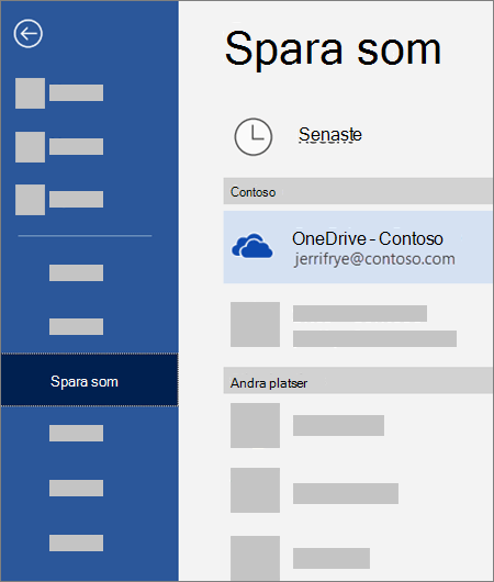 Spara en fil från Word till OneDrive för företag