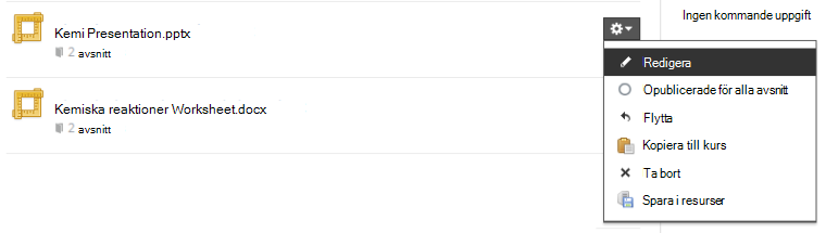 Bifoga ett OneDrive-dokument i en lista över kursmaterial för schoology.