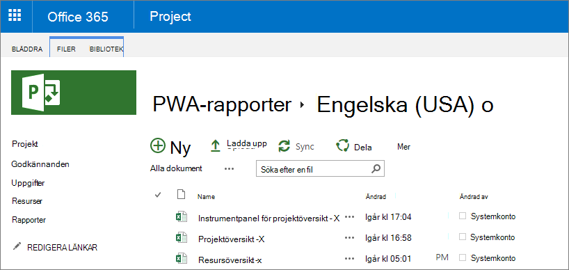 Välj språk på sidan PWA-rapporter.