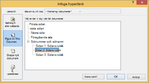 Skapa en hyperlänk till en sida i publikationen