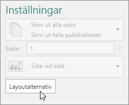 Skärmbild av Layoutalternativ i skrivarinställningarna i Publisher.