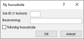 Dialogrutan Ny huvudsida