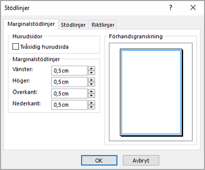 Dialogrutan Stödlinjer