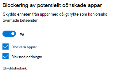 Blockeringskontrollen för oönskade program i Windows 10.