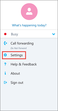 Skärmen Alternativ i Skype för företag för Android