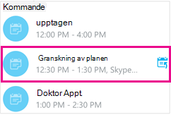 Skärmen Kommande möten med ett möte markerat