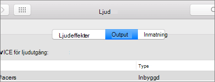 Skärmbild av ljudinställningar för macOS med fönstret Utdata markerat.