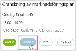 Mötesinformation med knappen Redigera markerad
