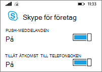 Ta emot push-meddelanden och sök i telefonen när du söker efter kontakter