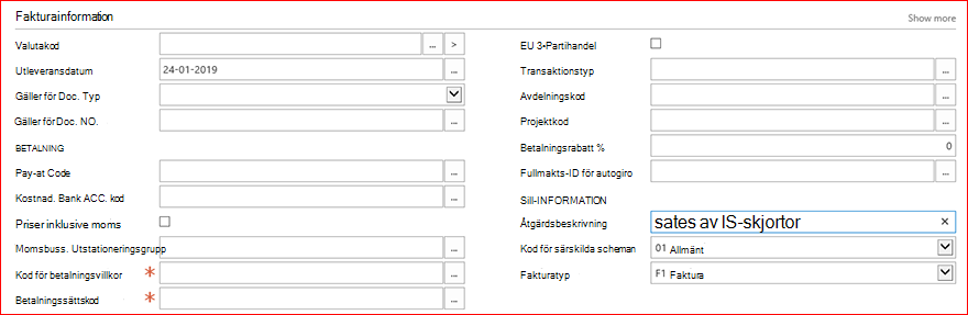 Fakturainformation från försäljningsfaktura