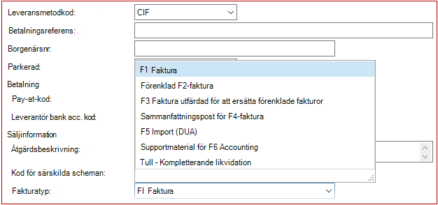 Fakturatypen Ny inköpsfaktura i tullens slutförda likvidation