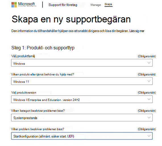 Skapa en ny supportbegäran