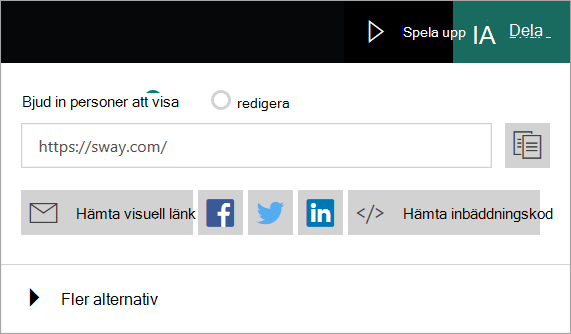 Sway-menyn från ditt Microsoft-konto