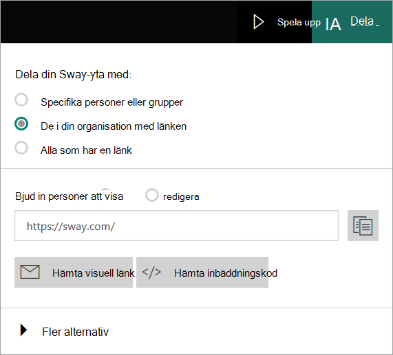 Sway-menyn med ditt organisationskonto