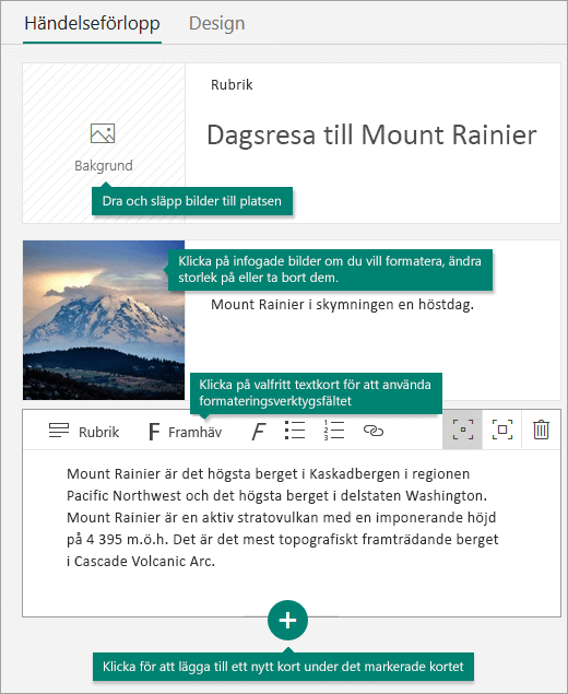 Lägga till bilder och text i händelseförloppet