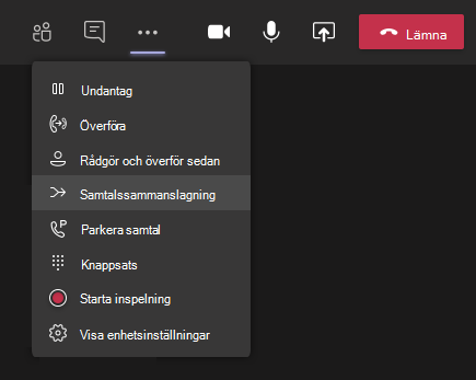 Knappen Koppla samtal på menyn