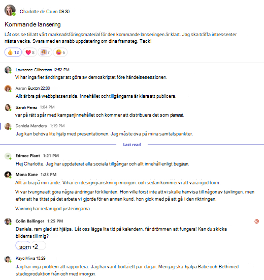 En fullständig vy av en kanalkonversation