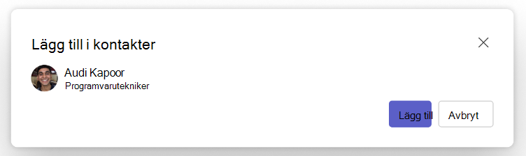 Skärmbild av knappen Lägg till i kontakter i appen People