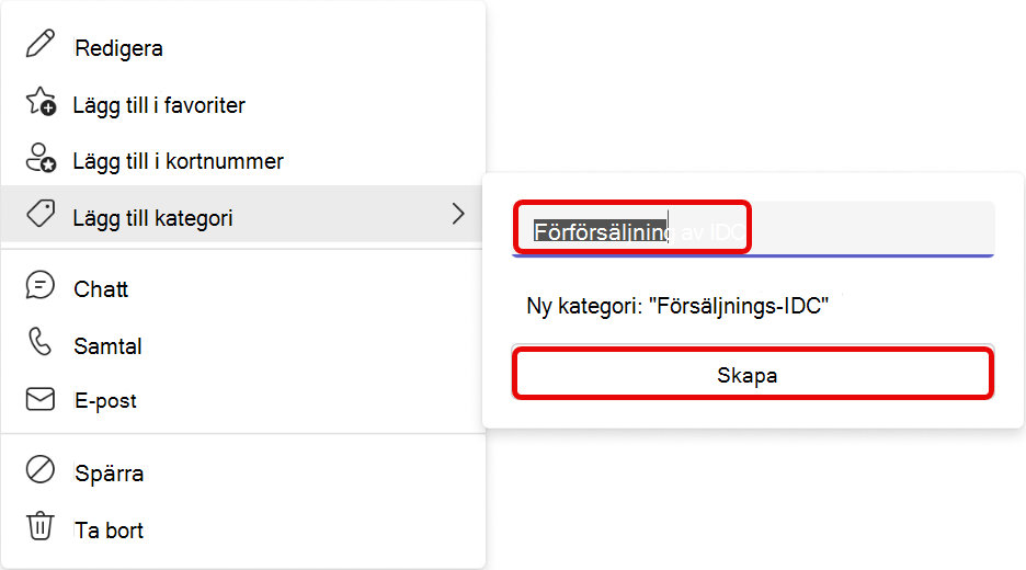 Skärmbild av arbetsflödet lägg till kategori i Teams People App