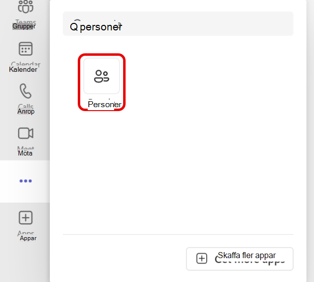 Skärmbild av att hitta ikonen för appen People i Teams