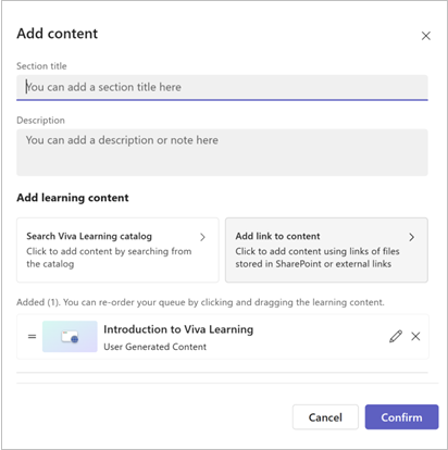 the add content popup with the option that displays an already added content