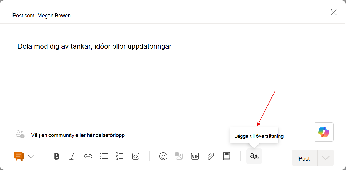 Skärmbild av dialogrutan för efterredigering med verktyget Lägg till översättningar