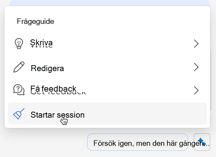 Skärmbild som visar hur du rensar Copilots-minnet från miniatyrmenyn.