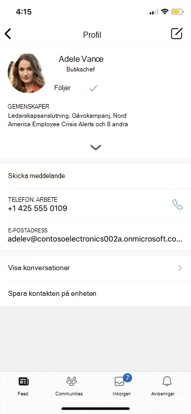 Skärmbild av inställningar för mobilprofil
