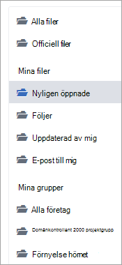 Lista som visar sökvägar
