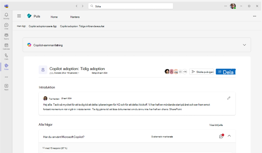 Skärmbild av en upplevelse för Pulse-författare