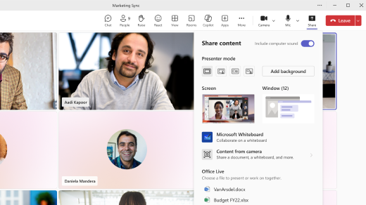 Dela whiteboard i Teams