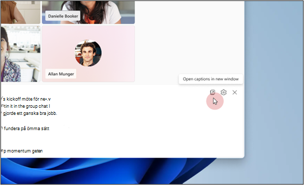 Teams mötesfönster med popup-beskrivningar aktiverade.