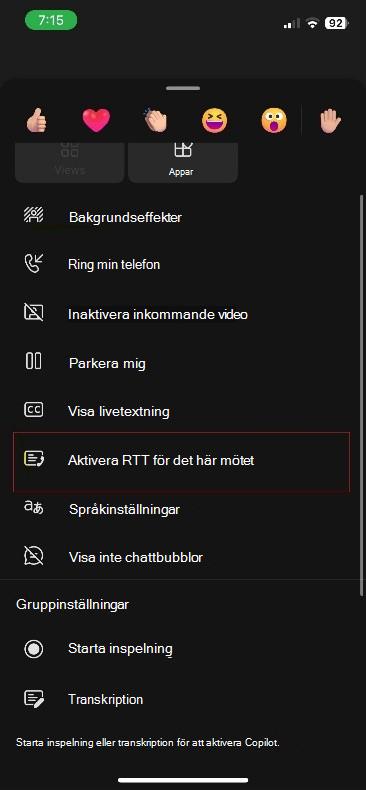Fler åtgärder för Teams-möten i iOS.