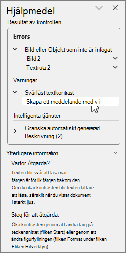 Tillgänglighetsfönster med inspektionsresultat