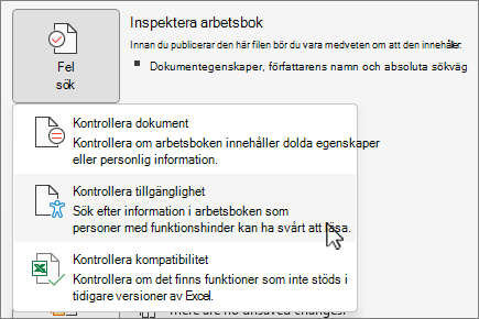 Kontrollera om det finns problem & kontrollera tillgänglighetsmenyobjektet