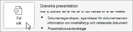 Skärmen Kontrollera fel