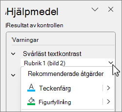 Dialogrutan rekommenderad åtgärd