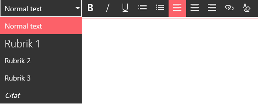 Skärmbild av redigeringsområdet för RTF-redigeraren i SharePoint.