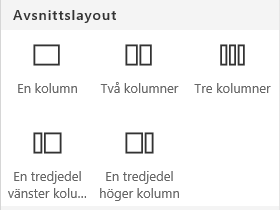 Skärmbild av Avsnittslayout-menyn i SharePoint.