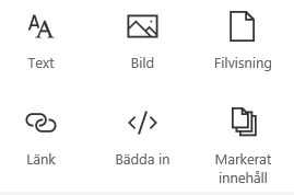 Skärmbild av Webbdel-menyn i SharePoint.