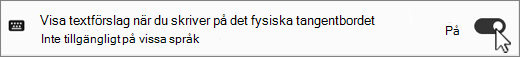 Win11 Visa förslag på text för skärmbild av fykaltangentbord.