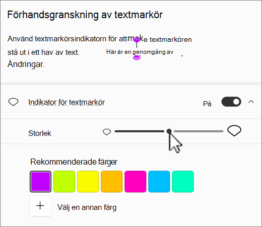 indikatorinställningar för Windows 11 textmarkör