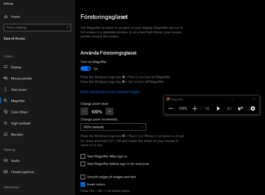 Skärmfärger inverterade med Förstoringsglaset aktiverat i Windows.